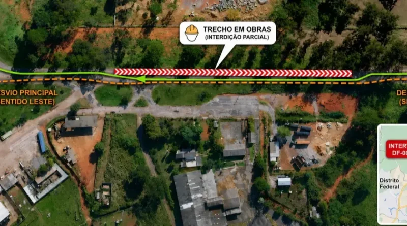 Trânsito no km 0 da DF-001 (EPCT) é interditado; desvio sinalizado próximo à Torre de TV