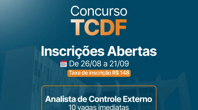 Inscrições para concurso do TCDF começam nesta quarta-feira (26)