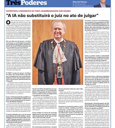 Presidente do TJDFT apresenta diretrizes da gestão em entrevista ao Jornal de Brasília