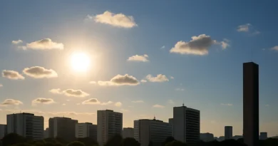 Previsão do tempo hoje para Brasília (DF) – sol com algumas nuvens ao longo do dia; noite. Previsão do tempo hoje para Brasília (DF) - sol com algumas nuvens ao longo do dia; noite.