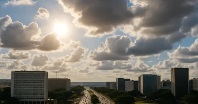 Previsão do tempo hoje para Brasília (DF) - sol e muitas nuvens à tarde; à noite o céu.